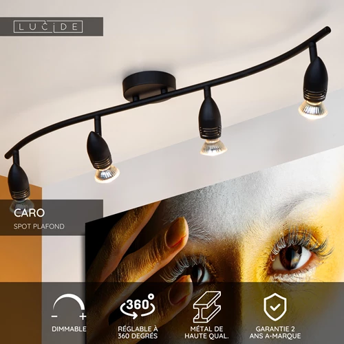 Lucide CARO - Spot plafond - 4xGU10 - Noir - USP